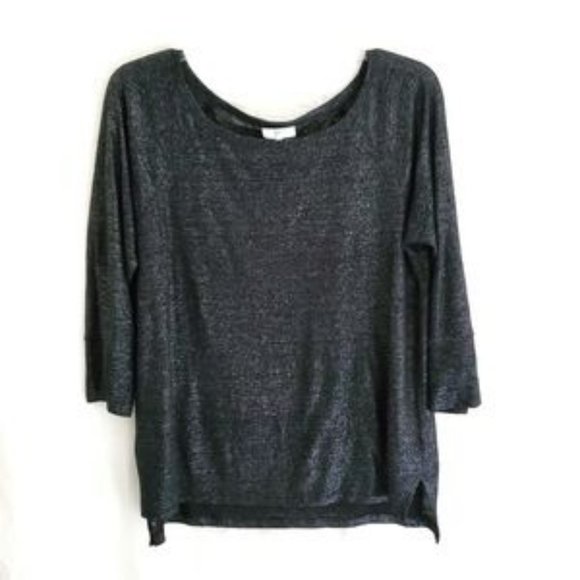 Joie Linen Top Tee Black Shimmery 3/4 Sleeve Small Like New - Picture 3 of 9